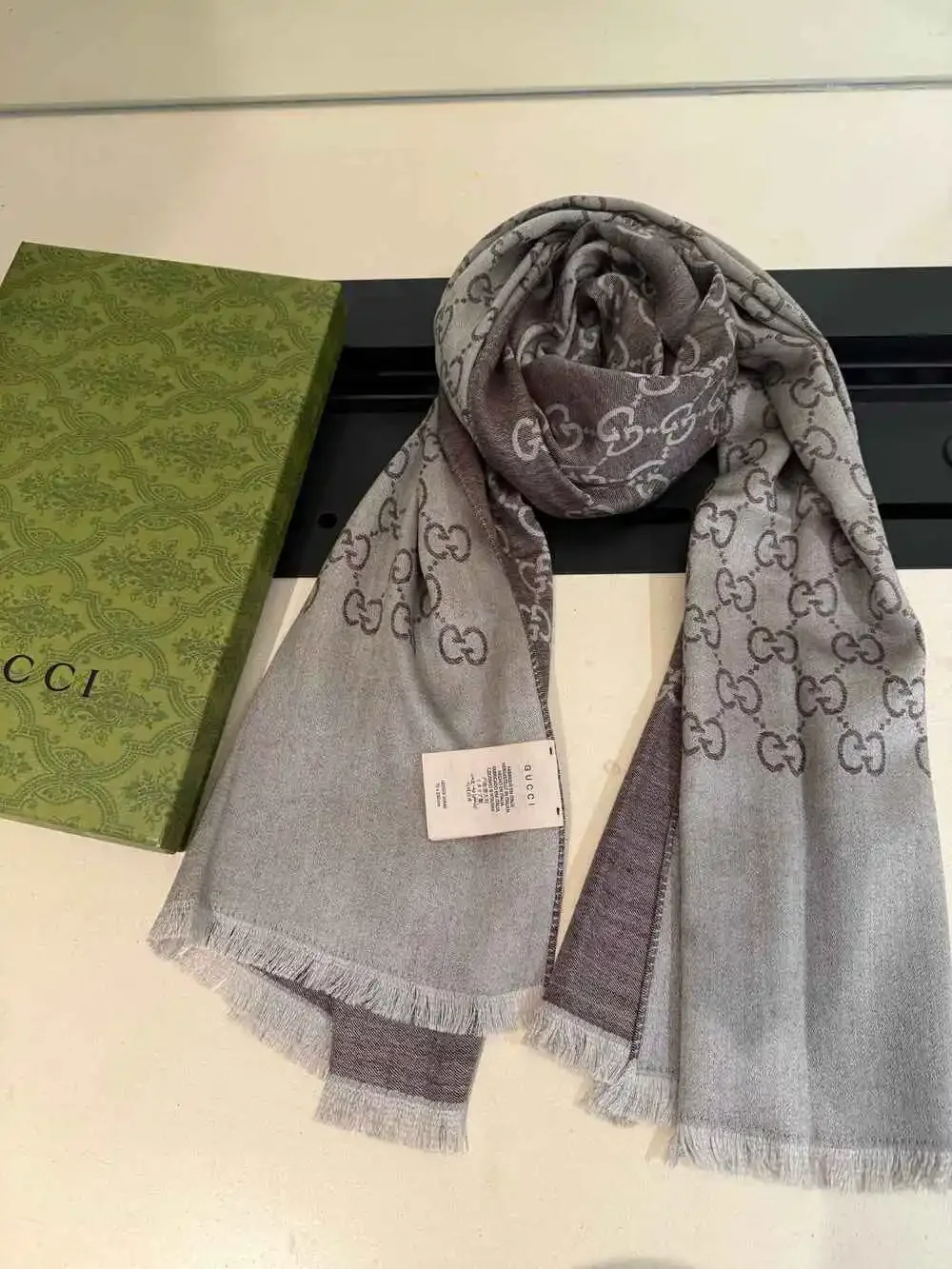 GUCCI Grey Gradient GG Monogram Scarf